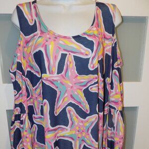 SIMPLY SOUTHERN Navy Blue Starfish Cold Shoulder Pink Tassel Dress Size XL NWOT